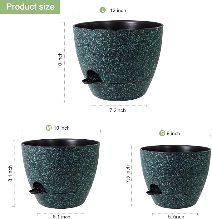 12/10/9 inch Large Self Watering Pots, Plant Pots - Image 2