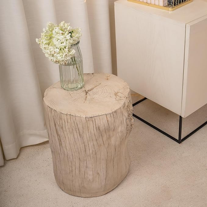 COSIEST 2 Pieses Outdoor Side Table, Hand-Painted Wood Stump Side Table Set of 2 - Image 6