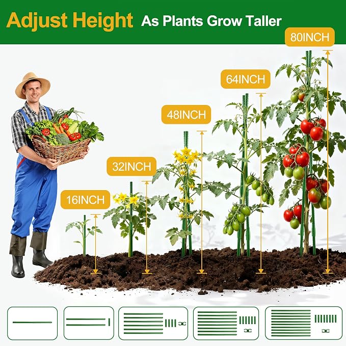 WAENLIR 16 Inch 24 Pack Extendable Garden Stakes Kit, DIY 4ft 5ft 6ft 7ft 8ft - Image 2