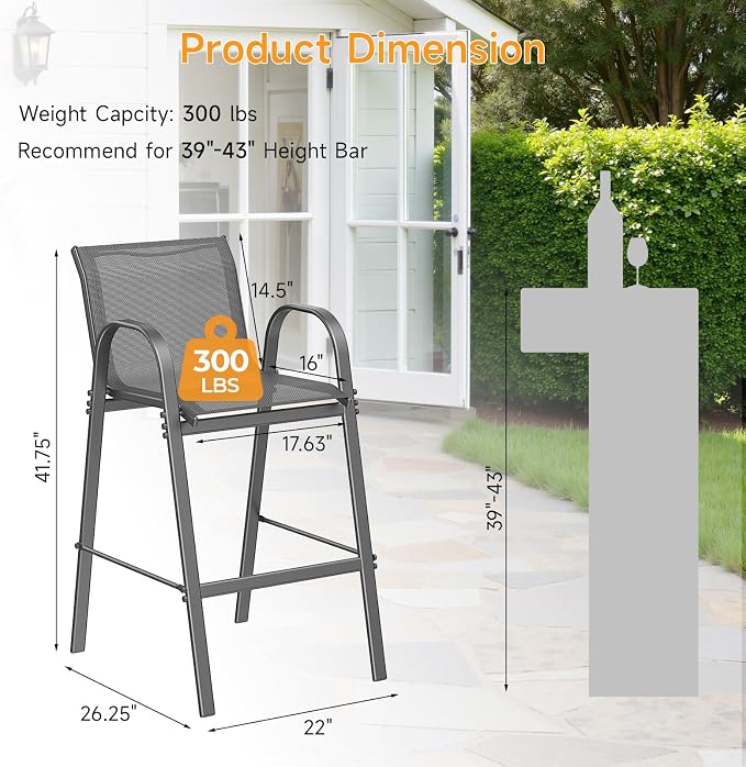 ONBRILL Outdoor Bar Stool Set of 4, Patio Bar Chairs - Image 2
