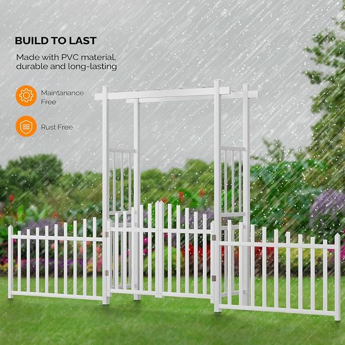 VINGLI Garden Arbor with Gate and Fence, PVC Wedding Arch - Image 3
