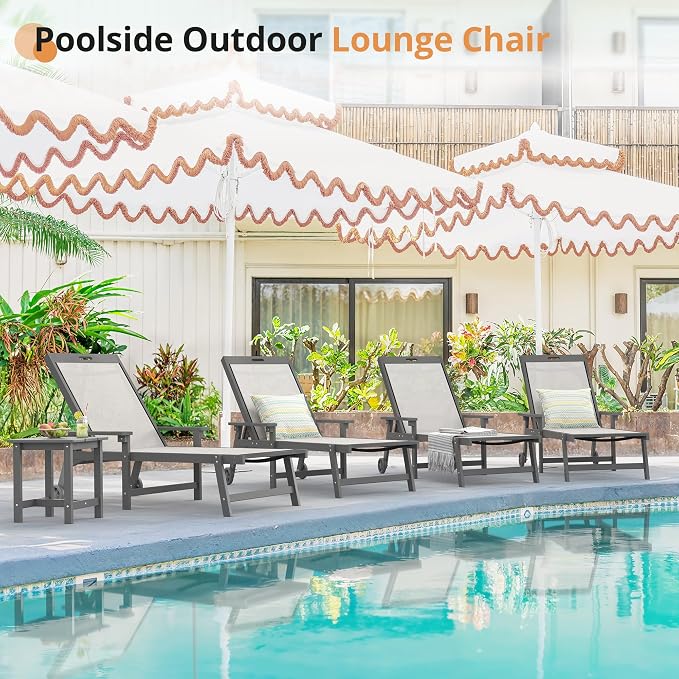 LUE BONA Chaise Lounge Chair Outdoor Set of 4, HDPS and HDPE Wicker Chaise - Image 4