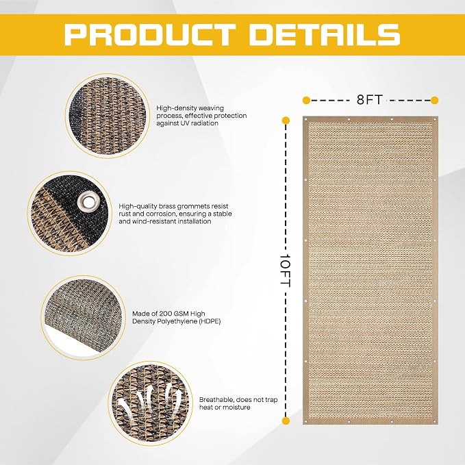 8'x 10' Pergola Shade Cover, Sand Outdoor Sun Shade Cloth - Image 3