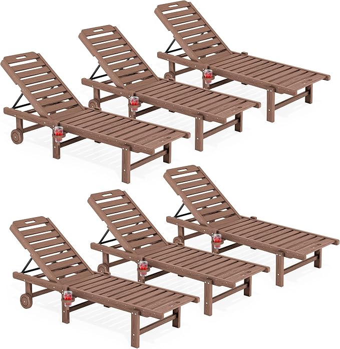 SERWALL Outdoor Chaise Lounge Set of 6, HDPE Pool Lounge Chair by SERWALL