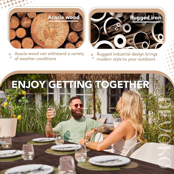 Devoko Home Acacia Wood Dining Table 6-Person Indoor Outdoor Table - Image 7
