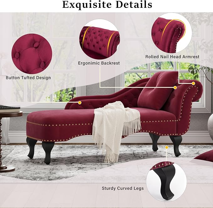 Merax 62'' Velvet Chaise Lounge Indoor - Image 3