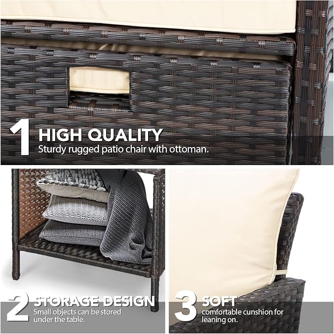 LEVELEVE Balcony Furniture 5 Piece Patio Conversation Set, PE Wicker Rattan - Image 8