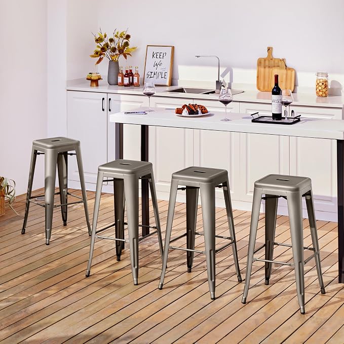 Yaheetech 30 Inch Metal Bar Stools Set of 4, Bar Height Backless Bartools - Image 7