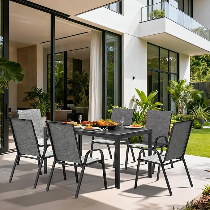 Pamapic Outdoor Dining Sets for 6, Rectangular Steel Slat Table - Image 3