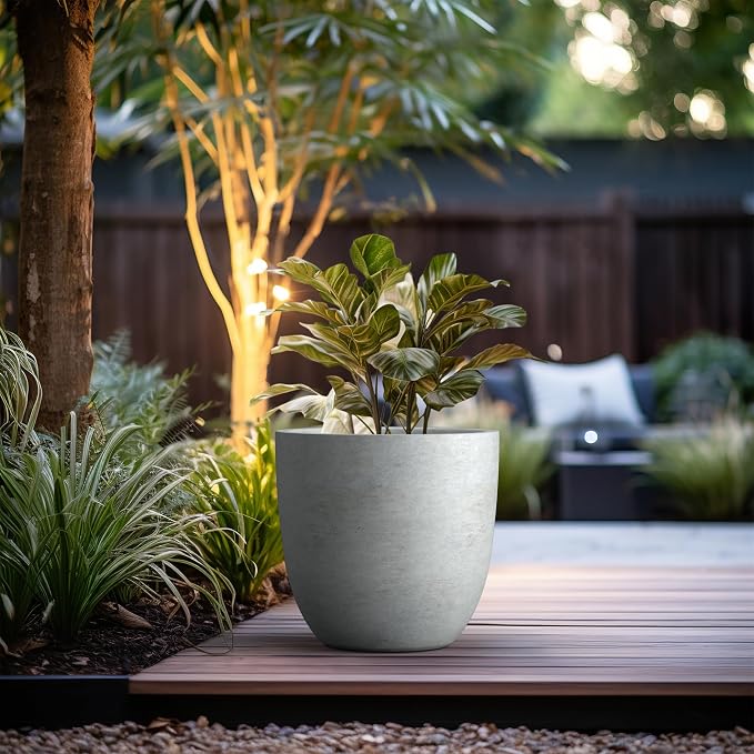 Kante 18 Inch Dia Round Concrete Planter, Indoor Outdoor Large Plant Pot - Image 3