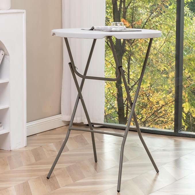 BTEXPERT White 32" Round 43" Bar Height Granite Folding Commercial Portable - Image 9