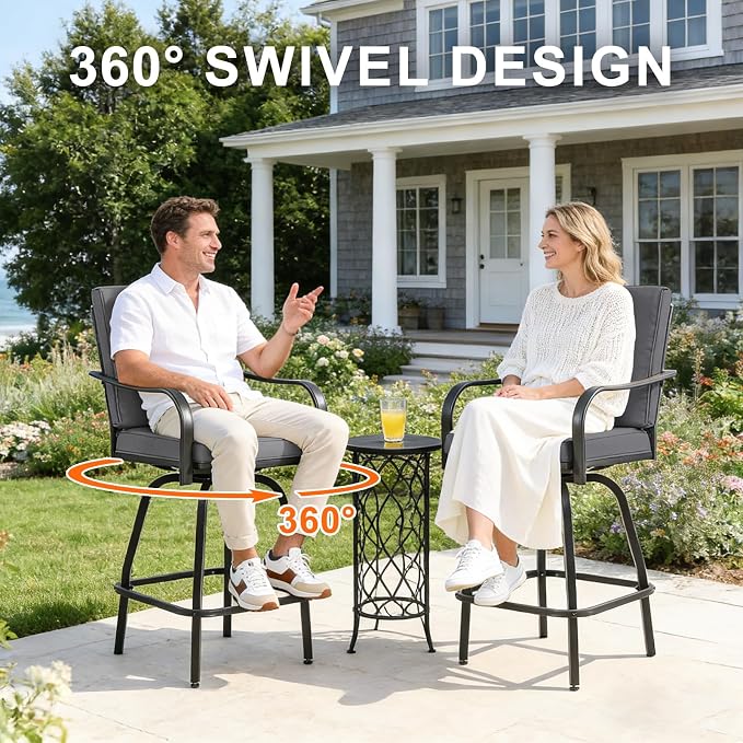 Patio Swivel Bar Stools Set of 4, Outdoor Bar Height Swivel Chairs - Image 4