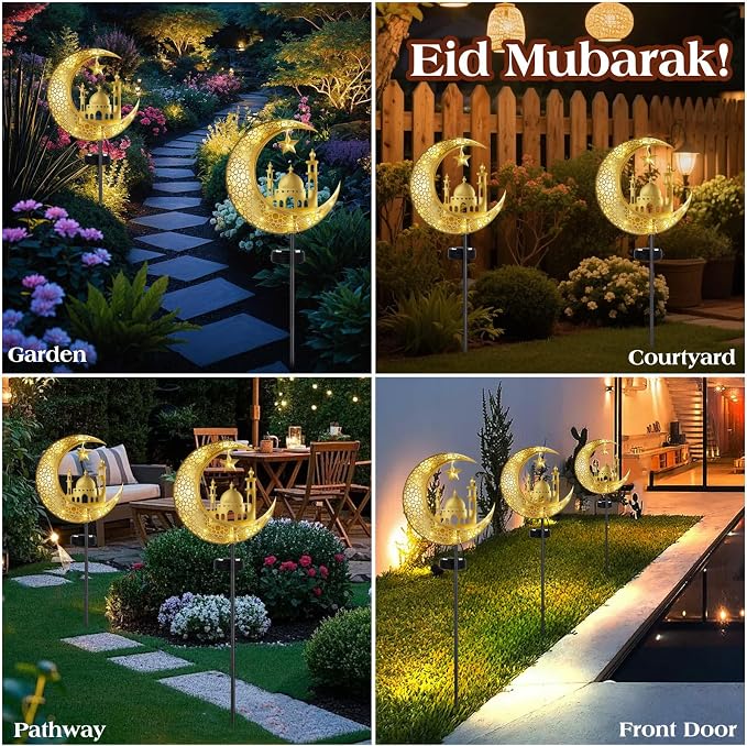 Lewondr 2Pcs Ramadan Solar Lights, Ramadan Decorations Outdoor, Metal Yard - Image 7