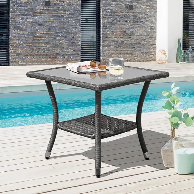 Patiorama Outdoor Wicker Patio Side Table, Weather Resistant Rattan Coffee Table - Image 2