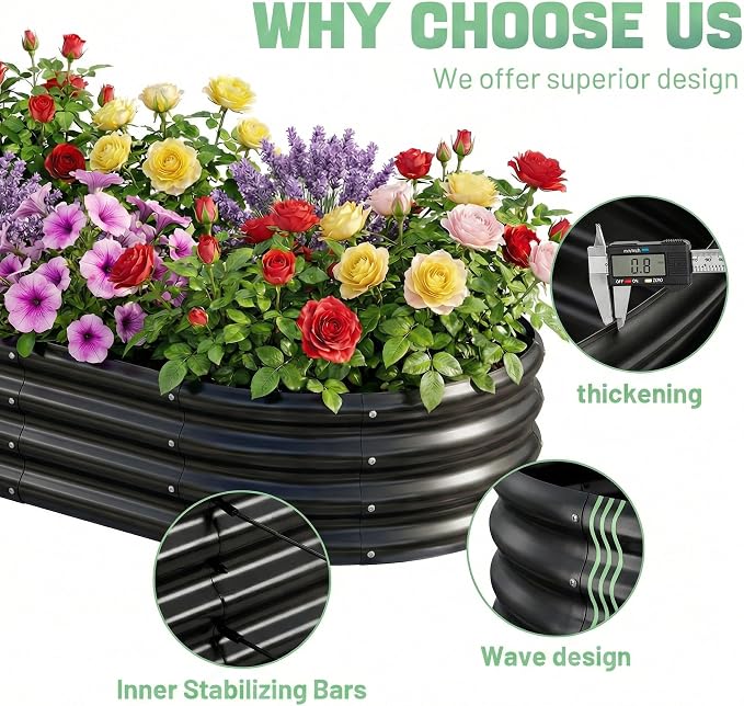 AHEONLAR 3 Pack 6×3×1ft Galvanized Raised Garden Beds, Oval Durable Planter - Image 3