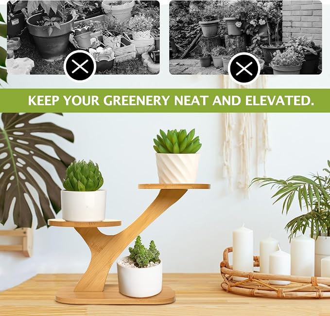 XXXFLOWER Wood Plant Stand for Indoor, Small Desktop Plant Stand, 3 Tier - Image 8