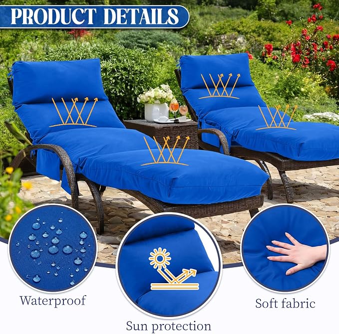 Kigley 2 Pcs Chaise Lounge Cushions, 77.9 x 20.5 x 4.7 Inch Outdoor Lounge - Image 3