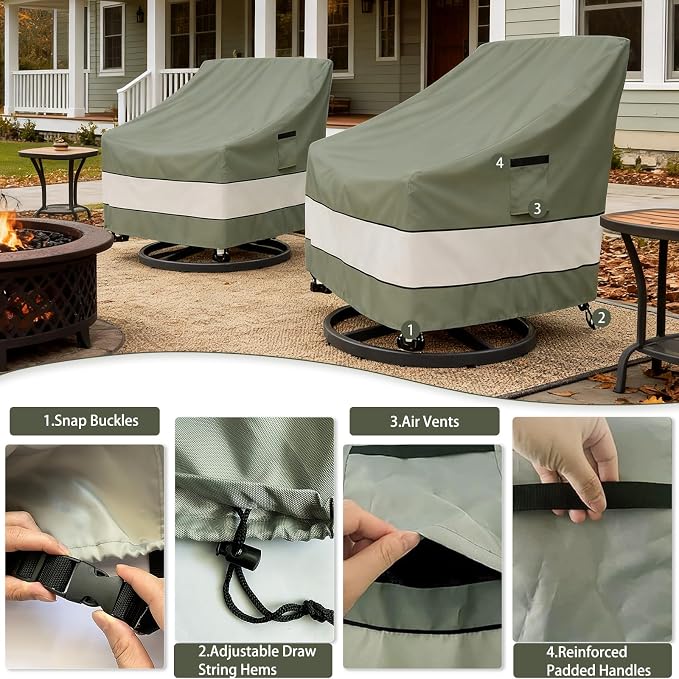 Outdoor Swivel Chair Cover 4 Pack, Waterproof 100% Outdoor Patio Chair Covers - Image 5