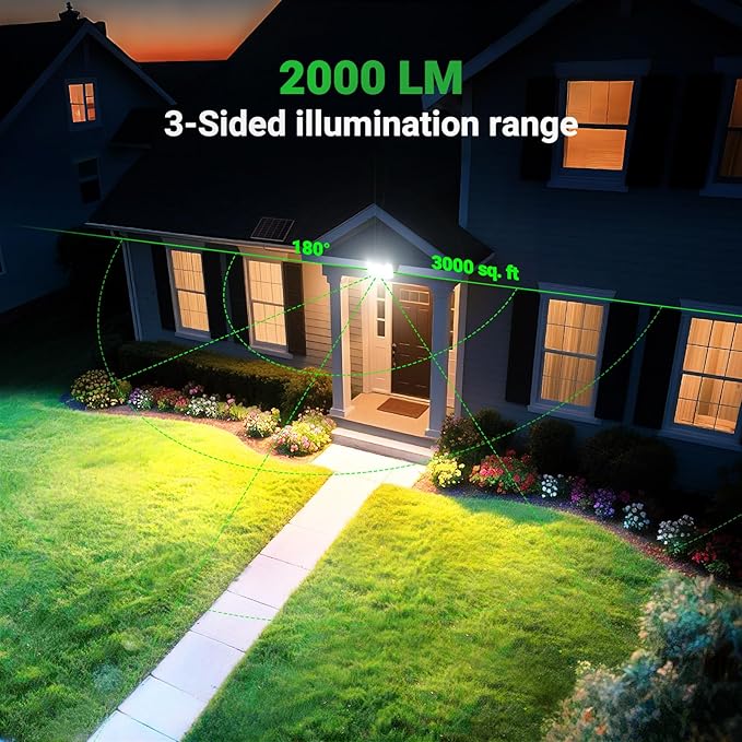 intelamp Solar Flood Lights Outdoor Waterproof, 20000mAh 2000LM Floodlight - Image 3