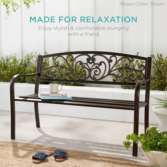 Best Choice Products Outdoor Bench Steel Garden Patio Porch Furniture - Image 8