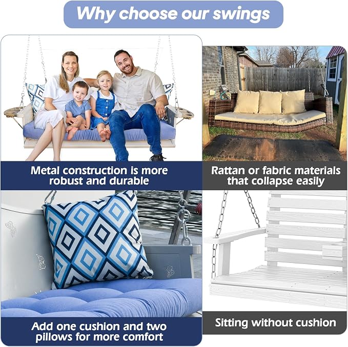 3-Seat Metal Porch Swing 900 LBS Heavy Duty Hanging Bench - Image 4