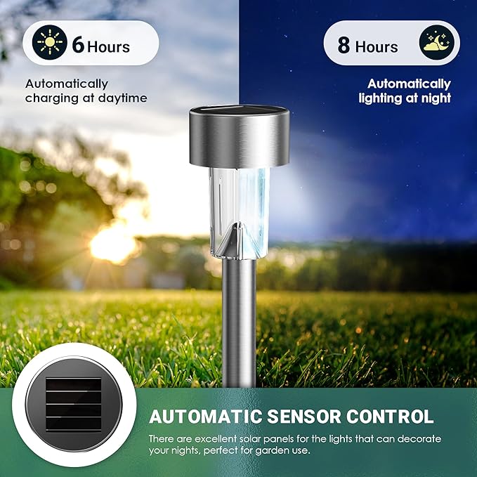 GIGALUMI 16 Pack Solar Lights Outdoor Waterproof, Stainless Steel LED Solar - Image 5