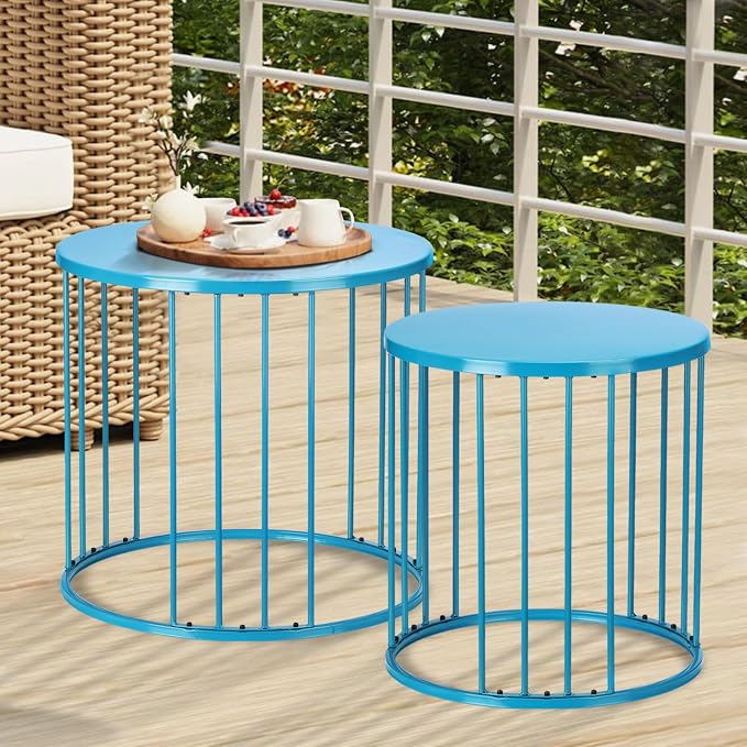 LEWIS&WAYNE Outdoor Side Table Set of 2, Metal Circle Accent End Tables - Image 2