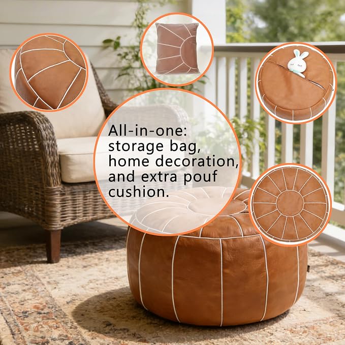 Thgonwid Unstuffed Moroccan Storage Pouf Foot Stool Ottoman Seat Handmade Faux - Image 7