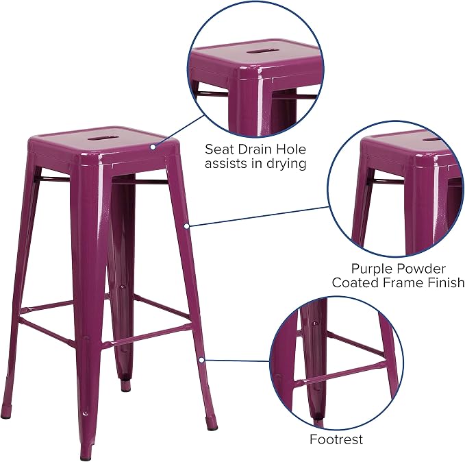 Flash Furniture Commercial Grade 30" High Backless Purple Indoor-Outdoor - Image 5