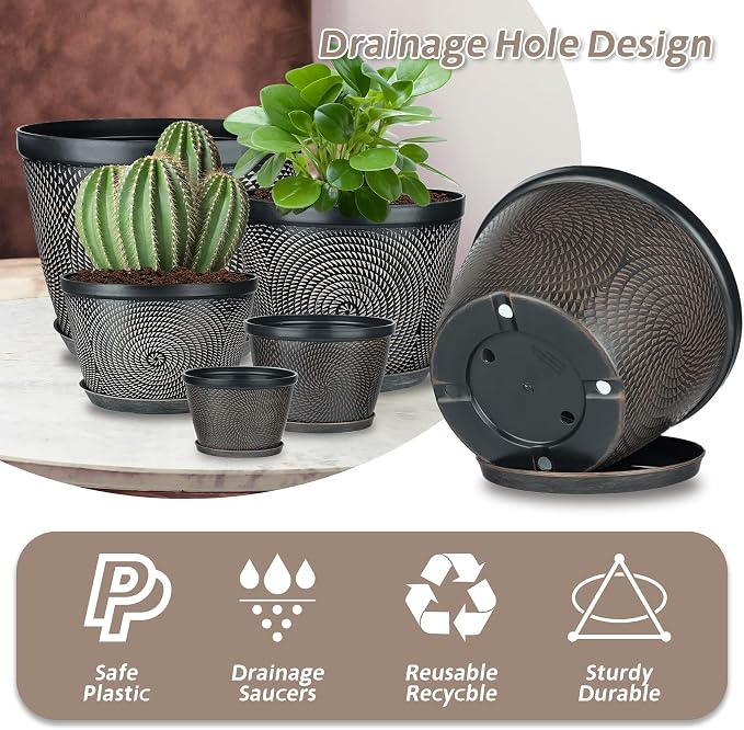 Quarut 10 Inch Flower Pots for Outdoor Indoor, 3 Pack Plastic Plant Pots - Image 4
