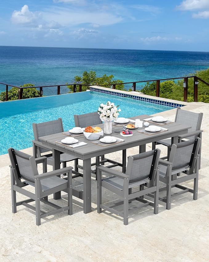 SERWALL 5 Piece Patio Dining Sets, Outdoor HDPE Dining Furniture Set - Image 8