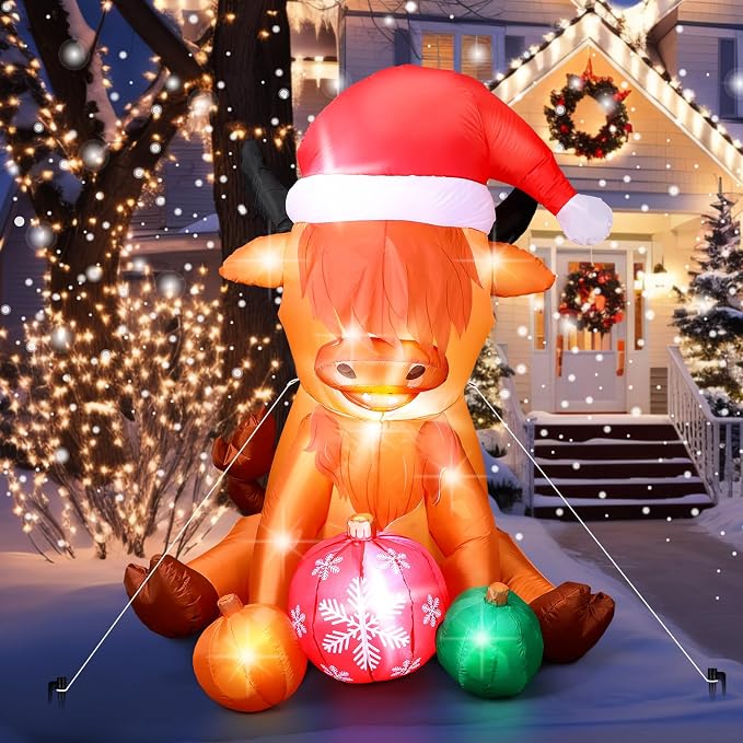 VIHOSE 4.9 FT Christmas Inflatable Cow Decoration Inflatable Highland Cow Cute by VIHOSE
