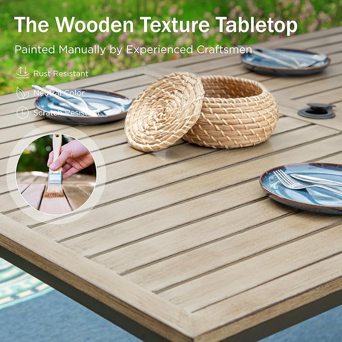 PHI VILLA 64" Rectangle Outdoor Dining Table, Patio Furniture Wood-Like Tabletop - Image 5