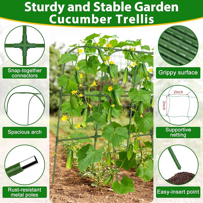 Cucumber Trellis for Raised Bed, Metal Arch Plant Support, Vegetables Trellis - Image 3