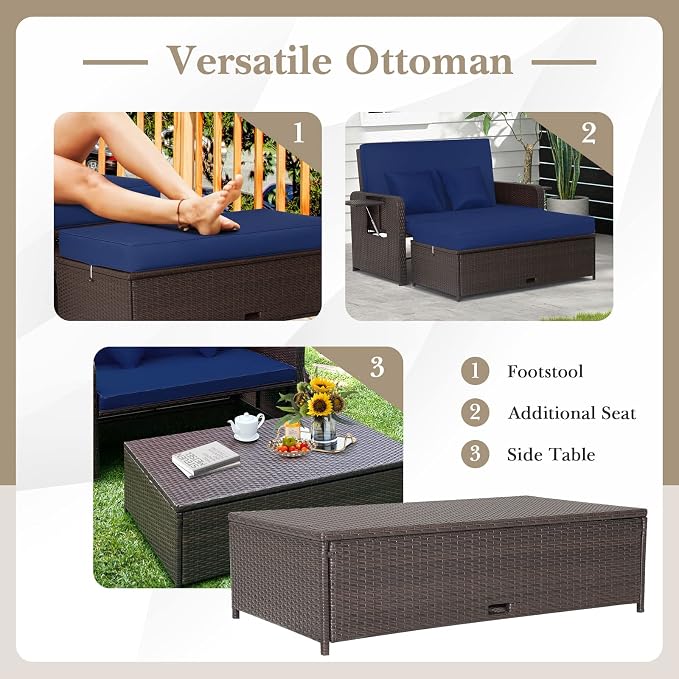 LDAILY Moccha Outdoor Daybed, Wicker Loveseat Sofa Set - Image 7