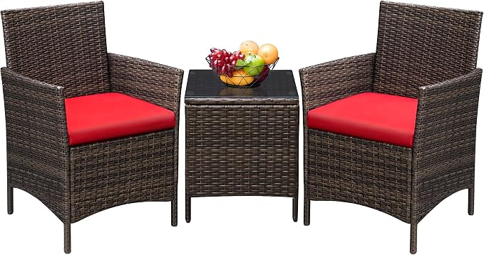 Greesum 3 Pieces Patio Furniture Sets Outdoor PE Rattan Wicker Chairs by BuynowfromGreesum