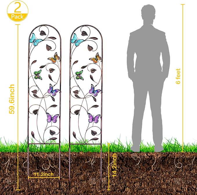 aboxoo Set of 2 Packs Butterfly Metal Garden Trellis - Image 2
