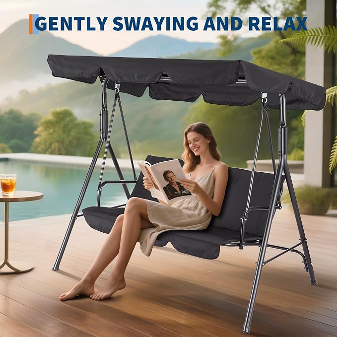 Porch Swing Chair with Adjustable Canopy - Image 6