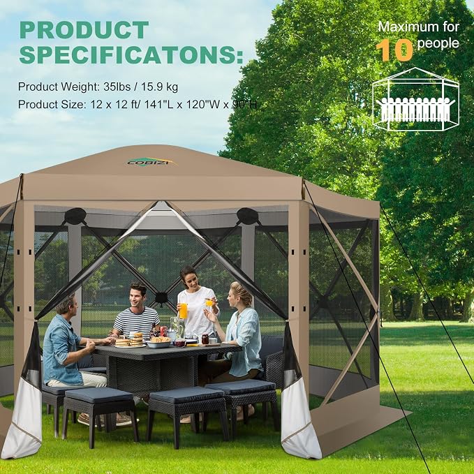 COBIZI 12x12 FT Pop Up Canopy Extendable Tent, Gazebos On Clearance, Screened - Image 3