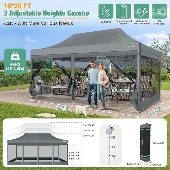 COBIZI 10x20 Canopy Tent, Heavy Duty Pop up Canopy - Image 4