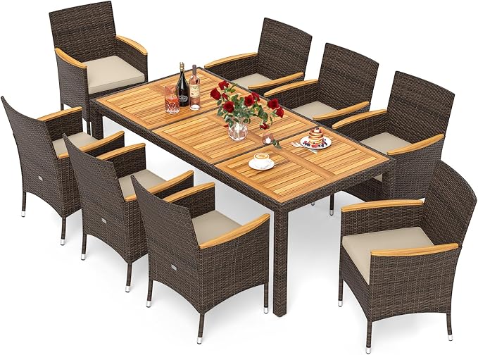 Tangkula 9 Pieces Rattan Outdoor Dining Set by TANGKULA