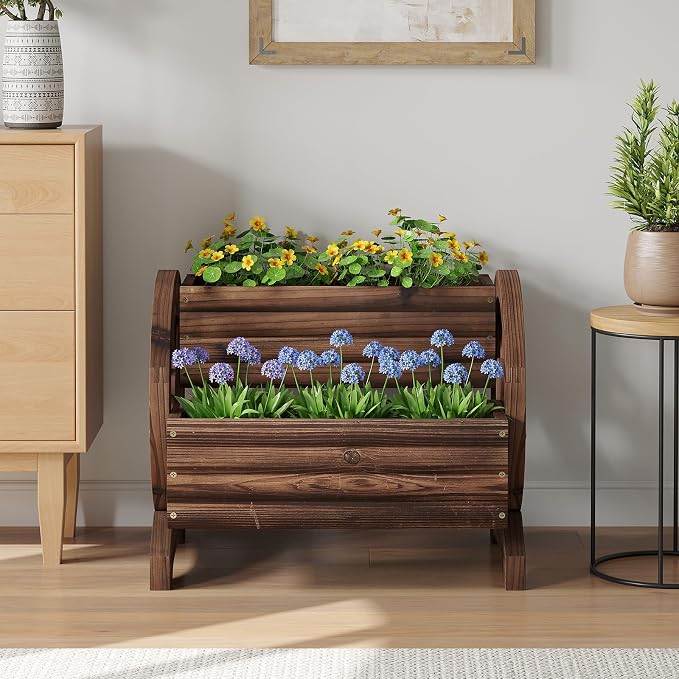 Wooden Wagon Planter Wooden Flower Cart - Image 9