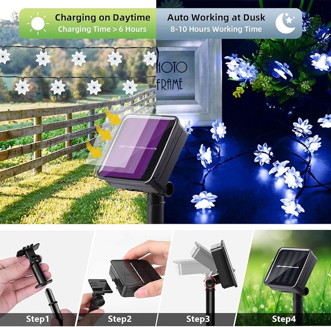 ITICdecor Solar Flower String Lights Outdoor Waterproof 50 LED Upgraded Flower - Image 4