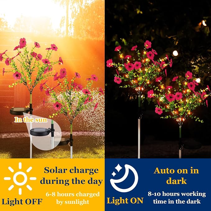 2 Pack Solar Stake Lights Outdoor Decor Waterproof Mums Artificial Flowers - Image 4