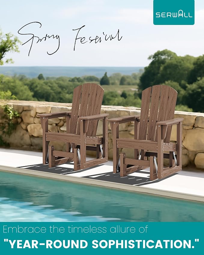 SERWALL Outdoor Glider Chair Set of 2, HDPE Wood-Like Patio Glider Rocker - Image 7