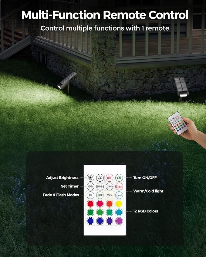 RGB Christmas Solar Spot Lights Outdoor, 12 RGB Color Modes Landscape Light - Image 7