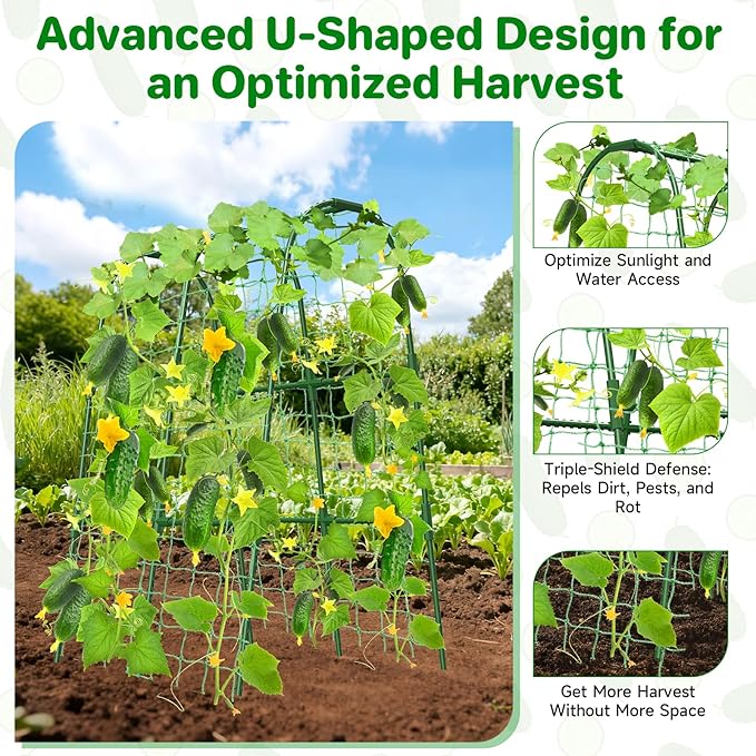 Cucumber Trellis for Raised Bed, U-Shape Garden Trellis for Climbing Plants - Image 2