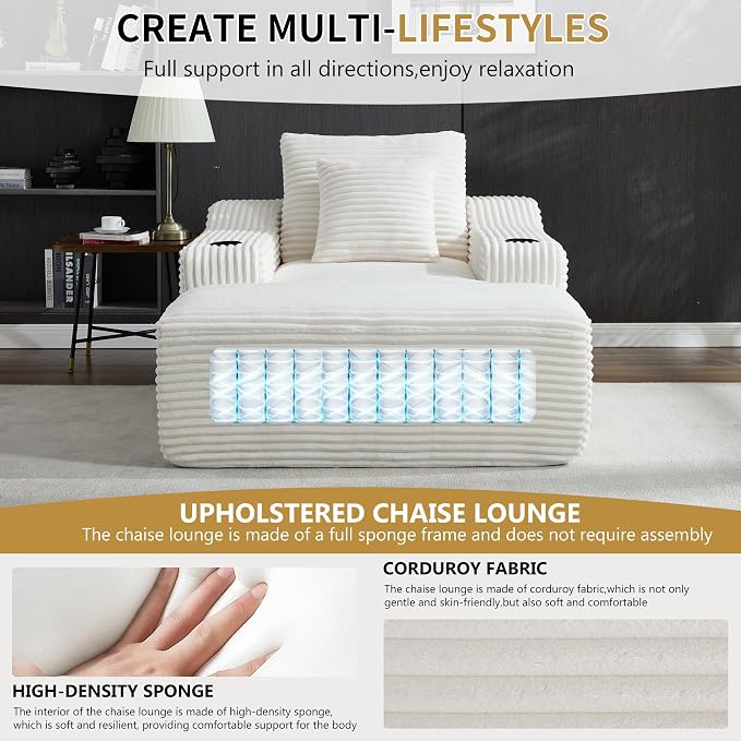 67" Oversized Chaise Lounge Chair Indoor, Soft Boneless Cloud Couch Chair - Image 4