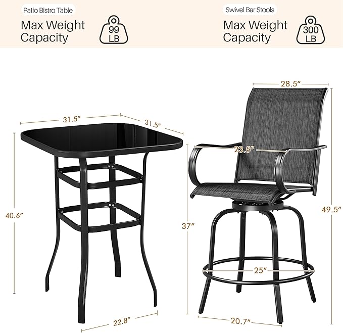 Yaheetech Patio Swivel Bar Stools Outdoor Chairs Set of 2 Outdoor High Bistro - Image 3