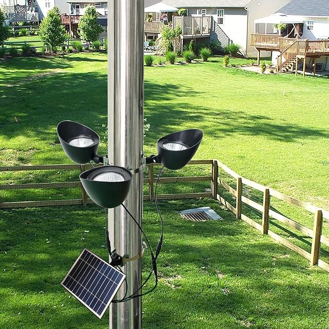 Solar Flag Pole Light 3 Super-Spotlights LEDs, Adjustable Metal Clamps Fits by ENRYBIA
